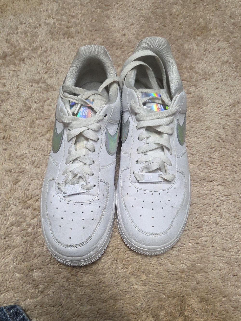 Nike White Sneakers with Iridescent Swoosh